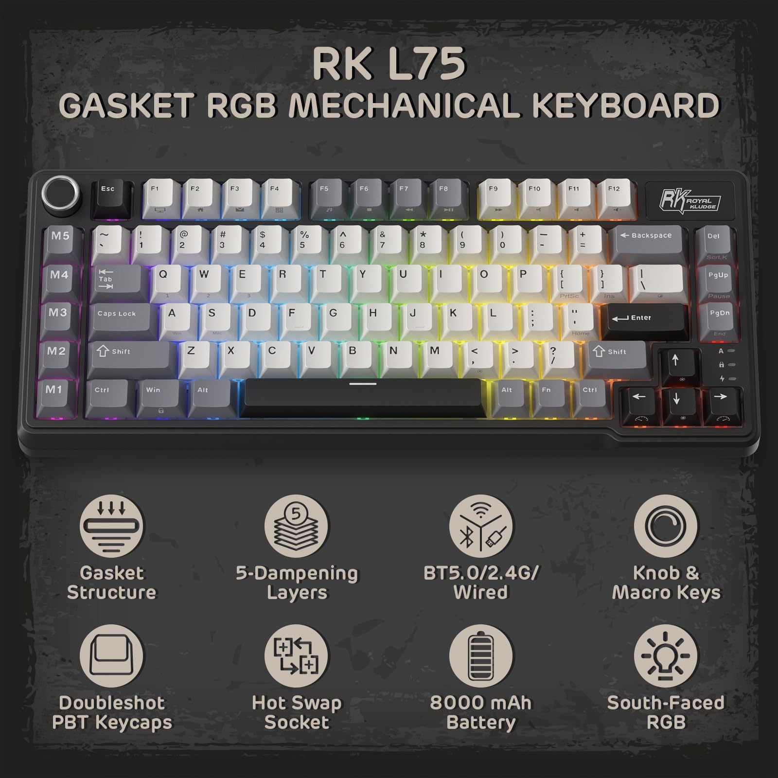 Amazon.com: RK ROYAL KLUDGE L75 Wireless Gasket RGB Mechanical